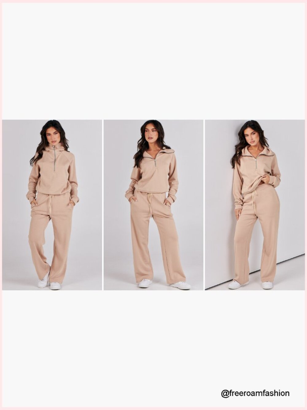 Half Zip Sweatshirt & Wide Leg Pants 2 Piece Set Loungewear Travel Outfit - Picture 7 of 7